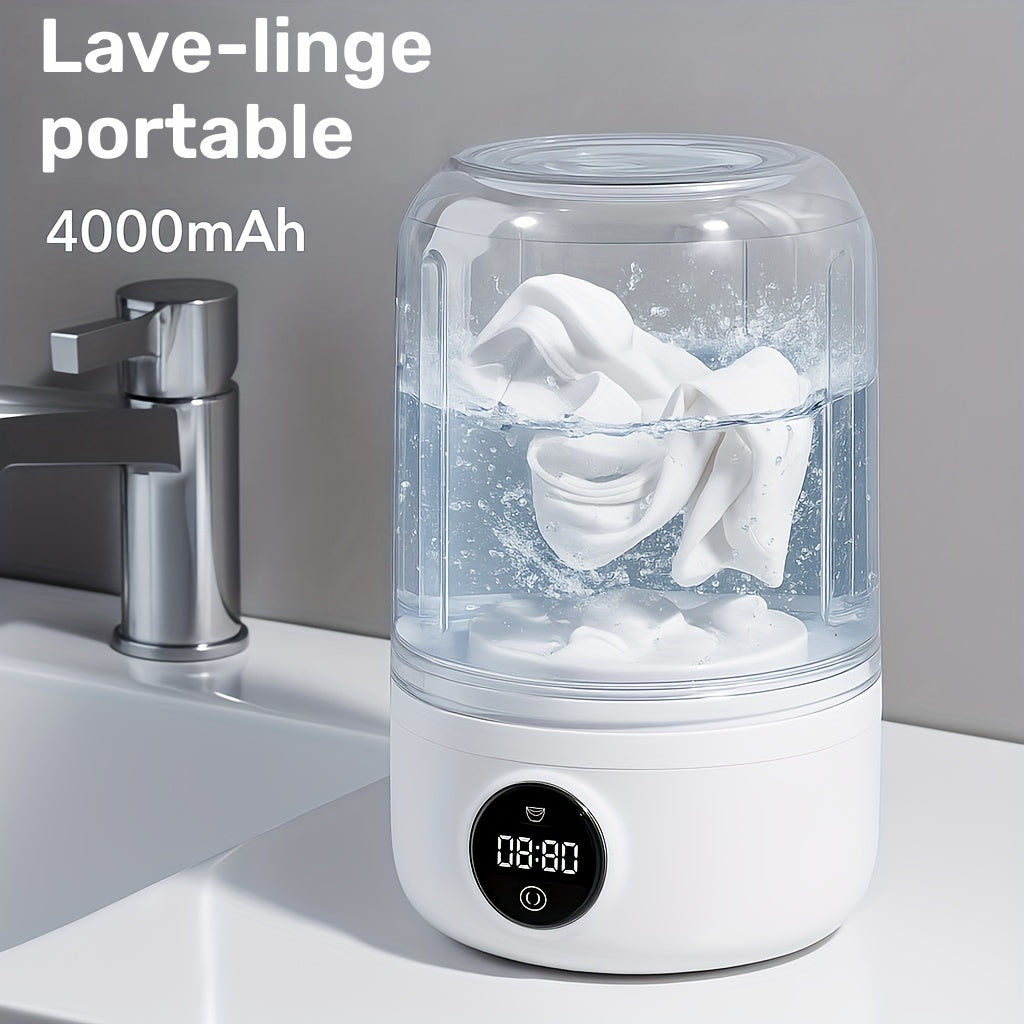 Mini Lave-Linge Portable Rechargeable 4000mAh – Nettoyage Rapide Partout