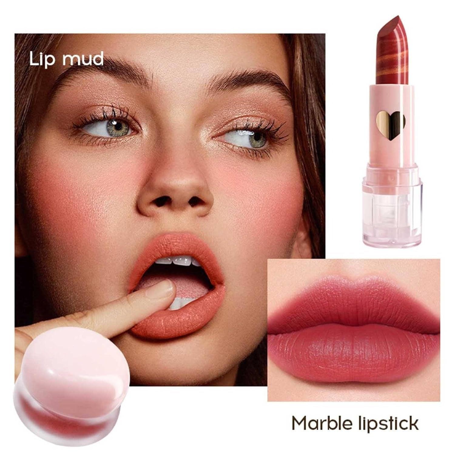 Makeup Kits for Teen Girls,Lipstick, Contour Stick, Highlighter Stick, Eye Shadow, Lip Mud, 2-In-1 Eyebrow Pencil, Foundation Stick, Mascara and Hair Tie,R Makeup Gift Set for Women（Cosmetic Bag）