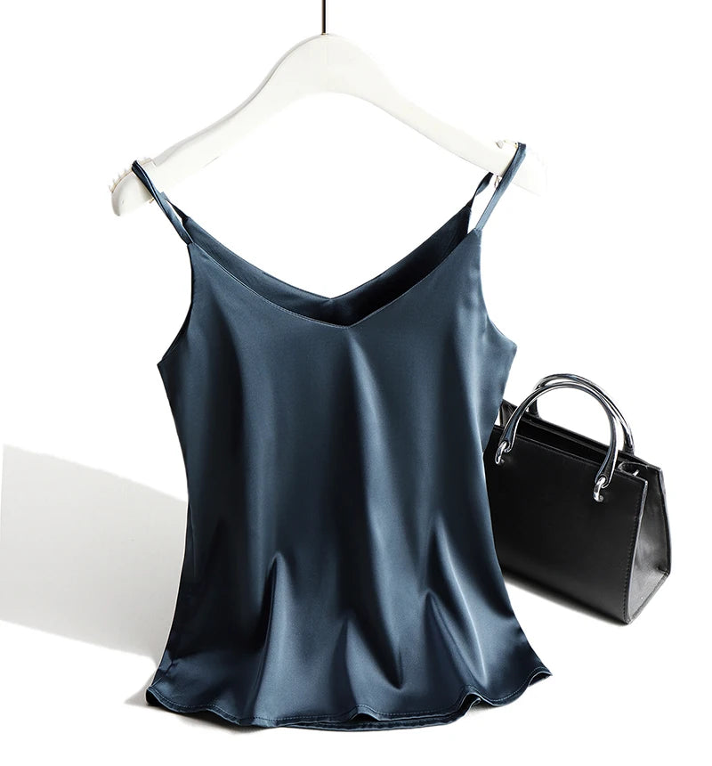 AOSSVIAO 2026 Spaghetti Strap Top Women Halter V Neck Basic White Cami Sleeveless Satin Silk Tank Tops Women'S Summer Camisole.