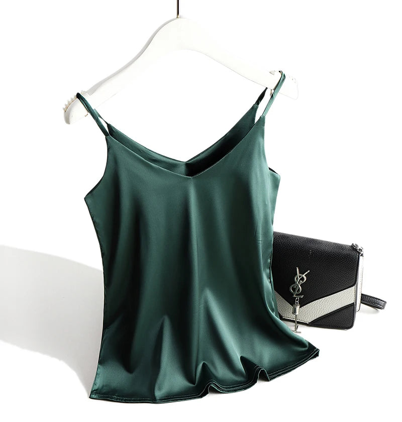 AOSSVIAO 2026 Spaghetti Strap Top Women Halter V Neck Basic White Cami Sleeveless Satin Silk Tank Tops Women'S Summer Camisole.