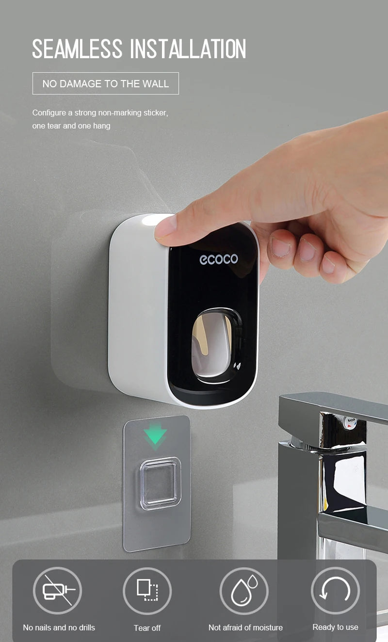 Automatic Toothpaste Dispenser Squeezers Toothpaste Tooth Dust-proof Toothbrush Holder Wall Mount Stand Bathroom Accessories Set.