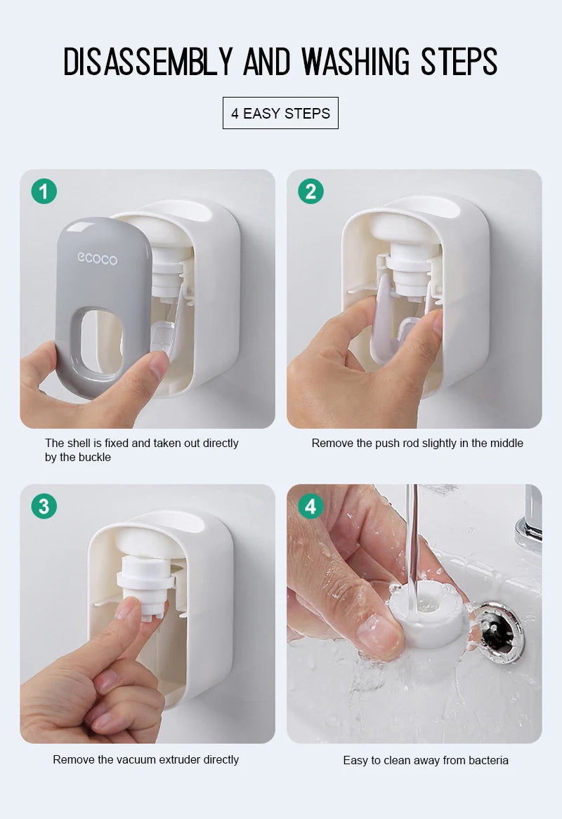 Automatic Toothpaste Dispenser Squeezers Toothpaste Tooth Dust-proof Toothbrush Holder Wall Mount Stand Bathroom Accessories Set.