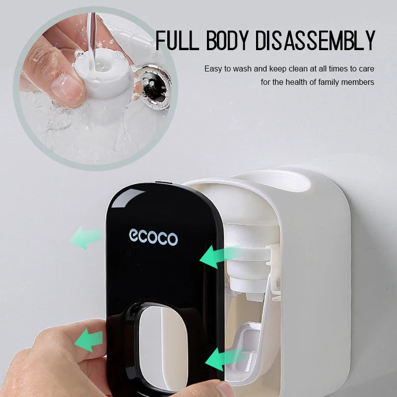 Automatic Toothpaste Dispenser Squeezers Toothpaste Tooth Dust-proof Toothbrush Holder Wall Mount Stand Bathroom Accessories Set.