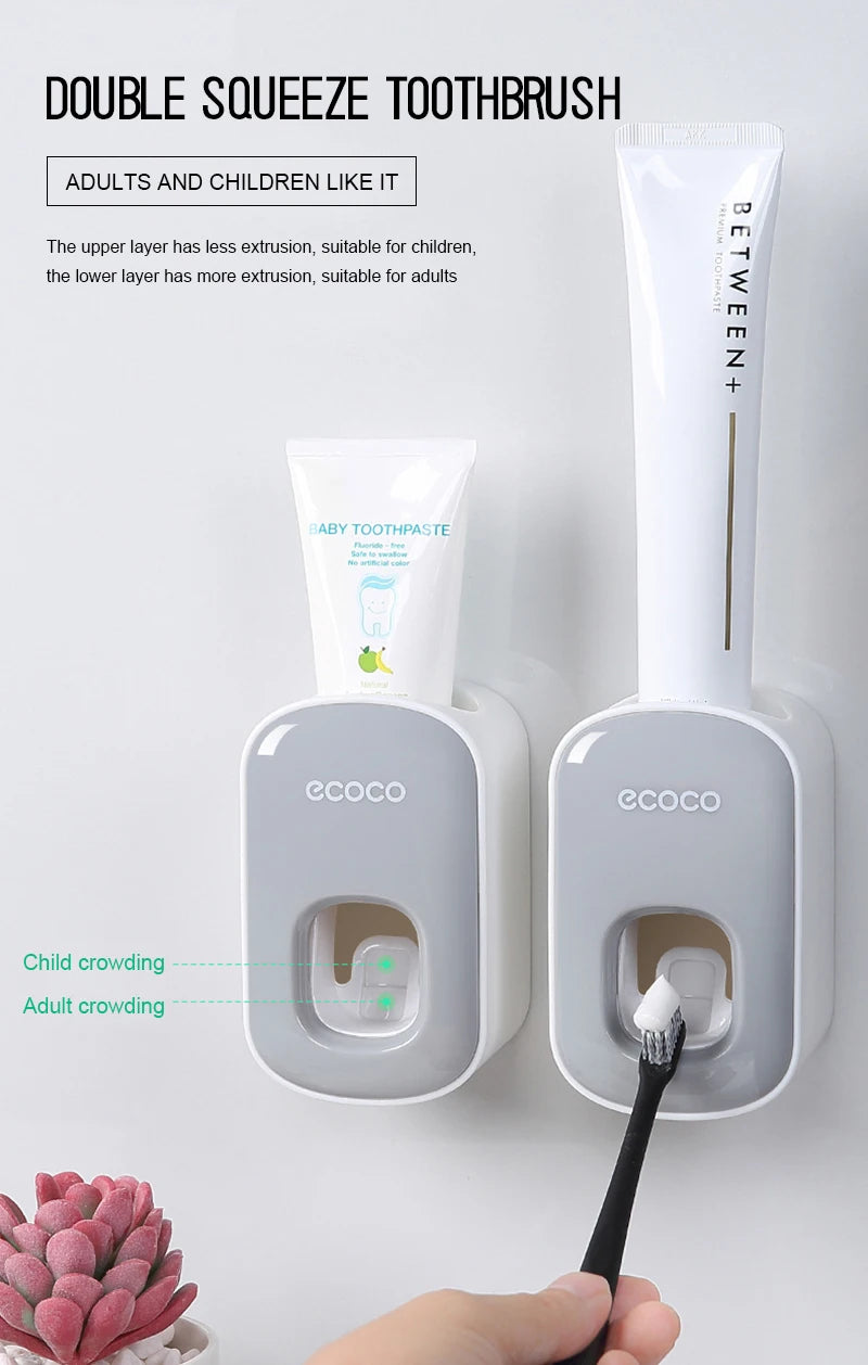 Automatic Toothpaste Dispenser Squeezers Toothpaste Tooth Dust-proof Toothbrush Holder Wall Mount Stand Bathroom Accessories Set.