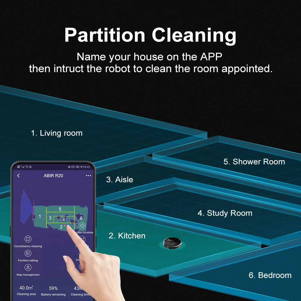 ABIR X8 Robot Vacuum Cleaner ,Laser System, Multiple Floors Maps, Zone Cleaning,Restricted Area Setting for Home Carpet Cleaning.