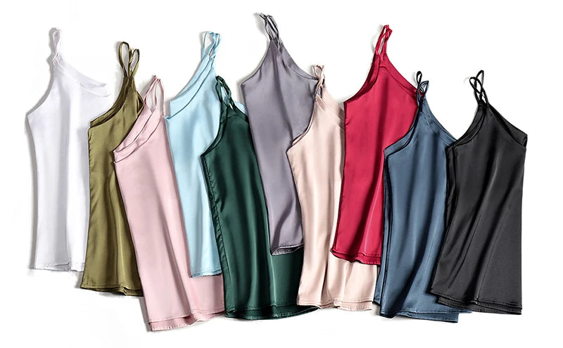 AOSSVIAO 2026 Spaghetti Strap Top Women Halter V Neck Basic White Cami Sleeveless Satin Silk Tank Tops Women'S Summer Camisole.