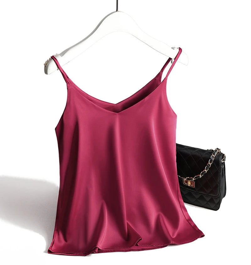 AOSSVIAO 2026 Spaghetti Strap Top Women Halter V Neck Basic White Cami Sleeveless Satin Silk Tank Tops Women'S Summer Camisole.