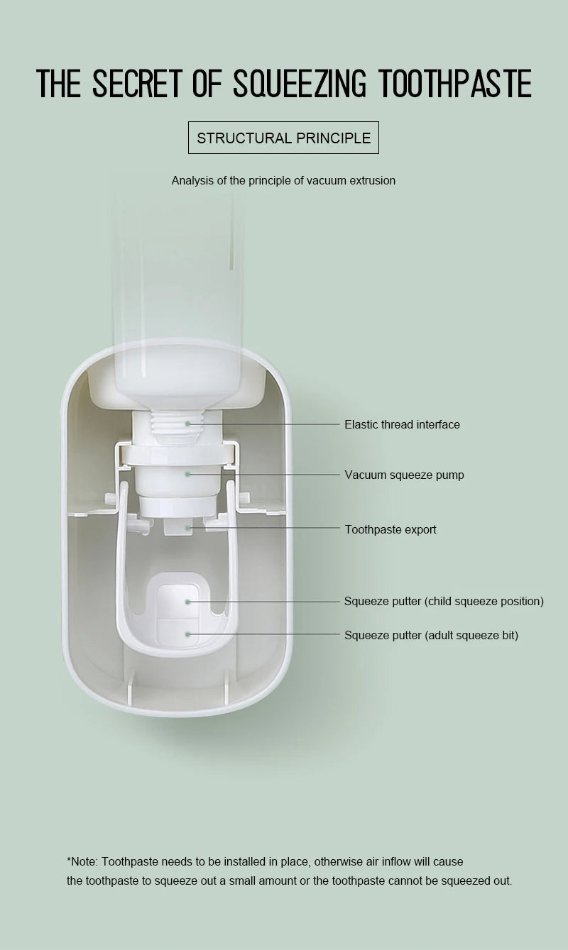 Automatic Toothpaste Dispenser Squeezers Toothpaste Tooth Dust-proof Toothbrush Holder Wall Mount Stand Bathroom Accessories Set.