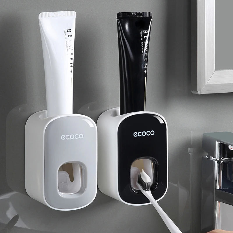 Automatic Toothpaste Dispenser Squeezers Toothpaste Tooth Dust-proof Toothbrush Holder Wall Mount Stand Bathroom Accessories Set.