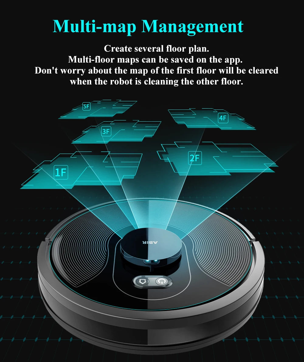 ABIR X8 Robot Vacuum Cleaner ,Laser System, Multiple Floors Maps, Zone Cleaning,Restricted Area Setting for Home Carpet Cleaning.