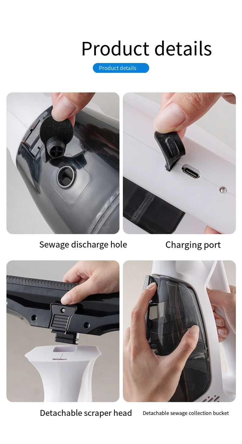 Multifunctional Electric Cordless Window Cleaner Machine White Cordless Rechargeable Automatic Portable Glass Cleaner Tools.
