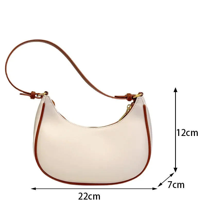 Women Luxury Solid Color PU Leather Shoulder Clutch Underarm Casual Tote Bag.