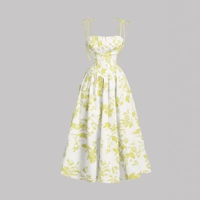 French Vintage Floral Slip Dress, High Waist Casual Sundress Women S-XXL