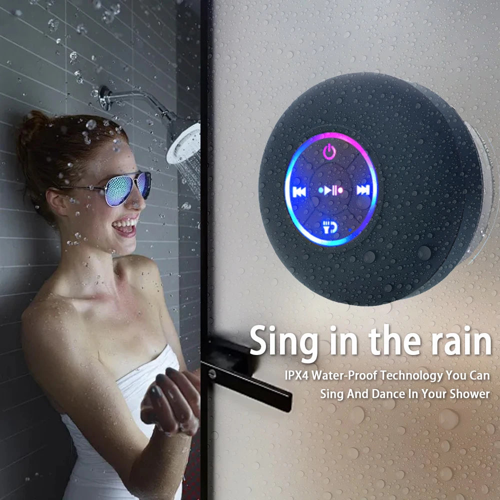 Portable Wireless Bluetooth 5.0 Speaker LED IPX4 Waterproof Loudspeaker Outdoor Bathroom Large Suction Cup Mini Stereo Sound Box.