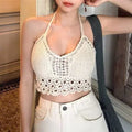 2026 Crop Tops Retro Wild Hollow Perspective Tassel Sexy Spaghetti Strap Tanke Top Women Built In Bra New Back Lace Halter Neck.