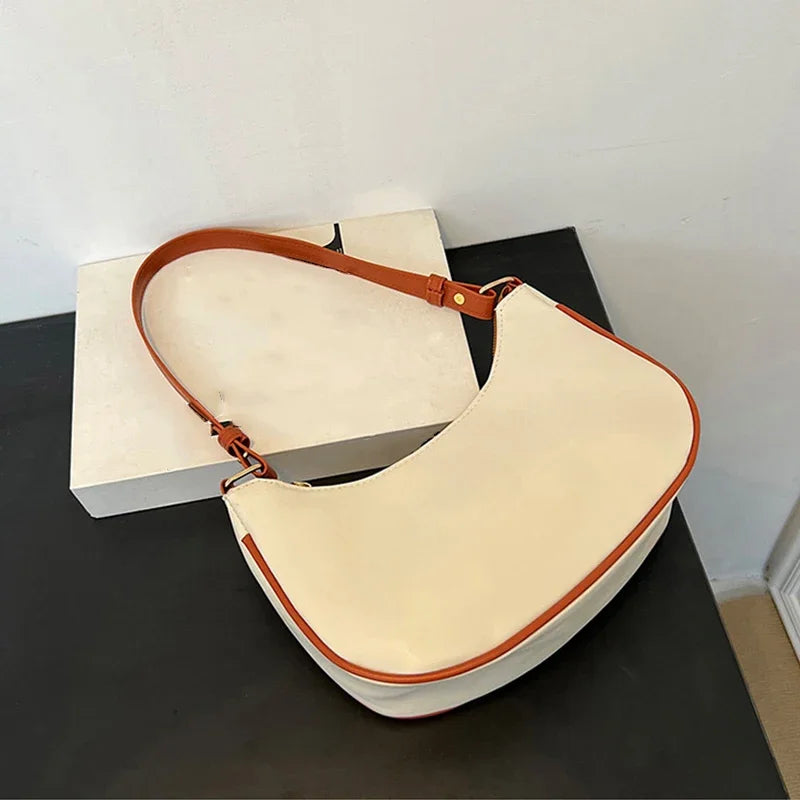 Women Luxury Solid Color PU Leather Shoulder Clutch Underarm Casual Tote Bag.