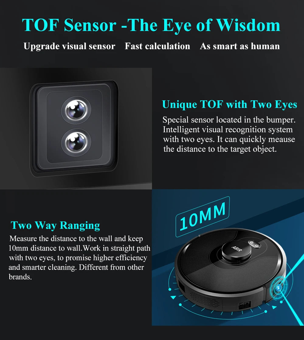 ABIR X8 Robot Vacuum Cleaner ,Laser System, Multiple Floors Maps, Zone Cleaning,Restricted Area Setting for Home Carpet Cleaning.