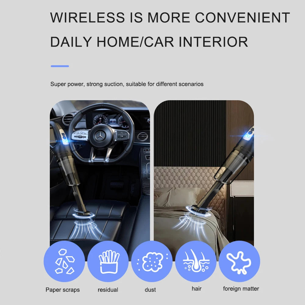 120W Portable Car Vacuum Cleaner USB Charging Handheld Cordless Vacuum Cleaner Powerful Suction for Auto/Home/Office/Pet Hair.