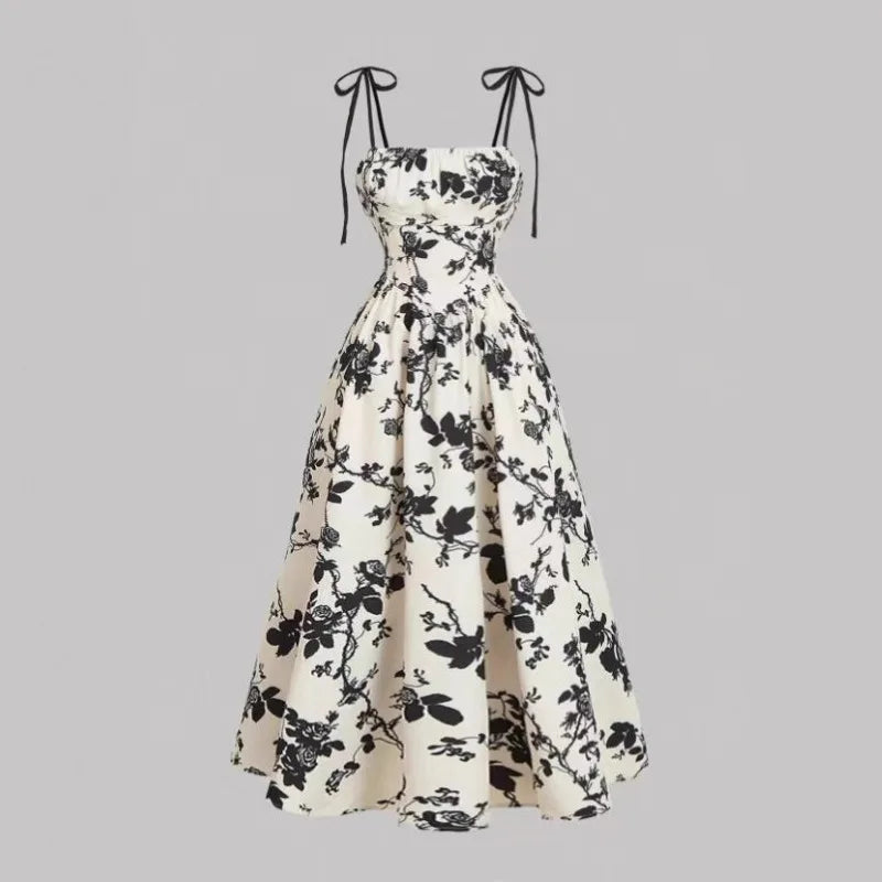 French Vintage Floral Slip Dress, High Waist Casual Sundress Women S-XXL