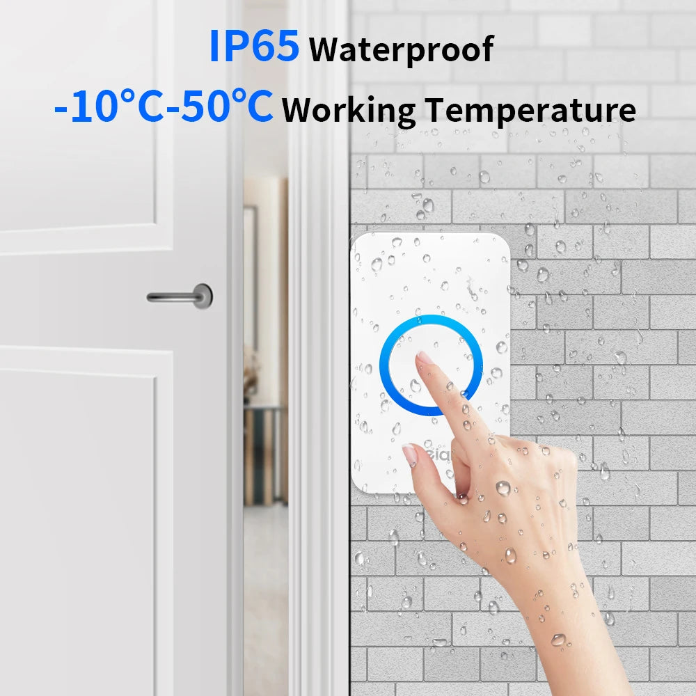 Meian Smart Home Doorbell Wireless Security Doorbell IP65 Waterproof Outdoor Door Bell 60 Songs 5 Volume Adjustable Chime Kit.