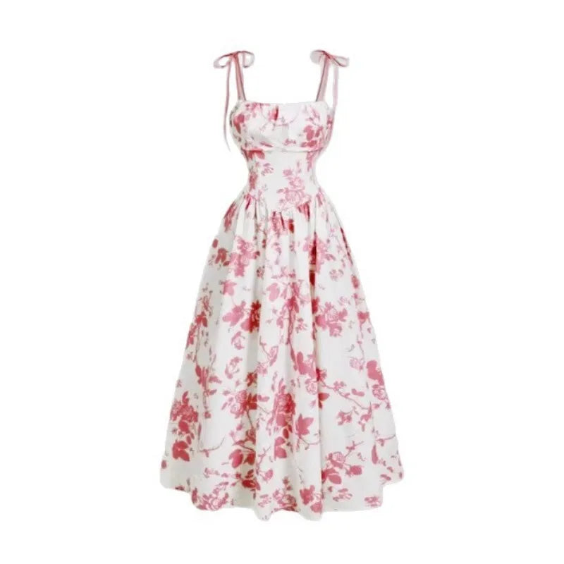 French Vintage Floral Slip Dress, High Waist Casual Sundress Women S-XXL