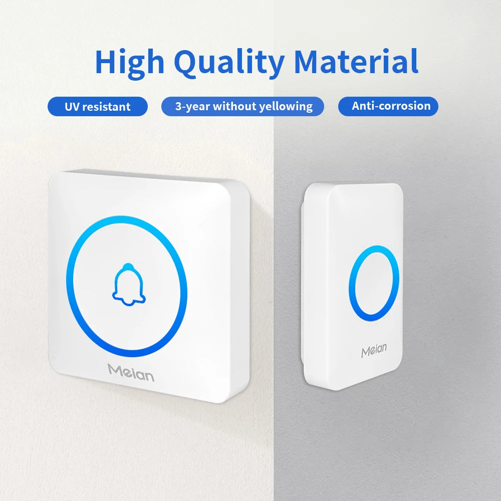 Meian Smart Home Doorbell Wireless Security Doorbell IP65 Waterproof Outdoor Door Bell 60 Songs 5 Volume Adjustable Chime Kit.