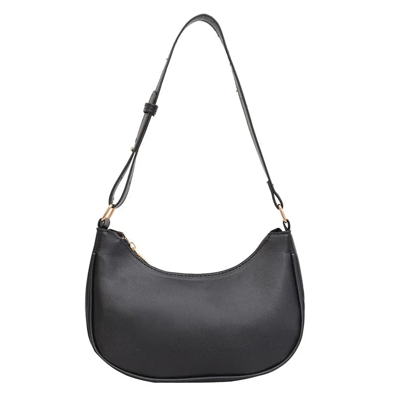 Women Luxury Solid Color PU Leather Shoulder Clutch Underarm Casual Tote Bag.