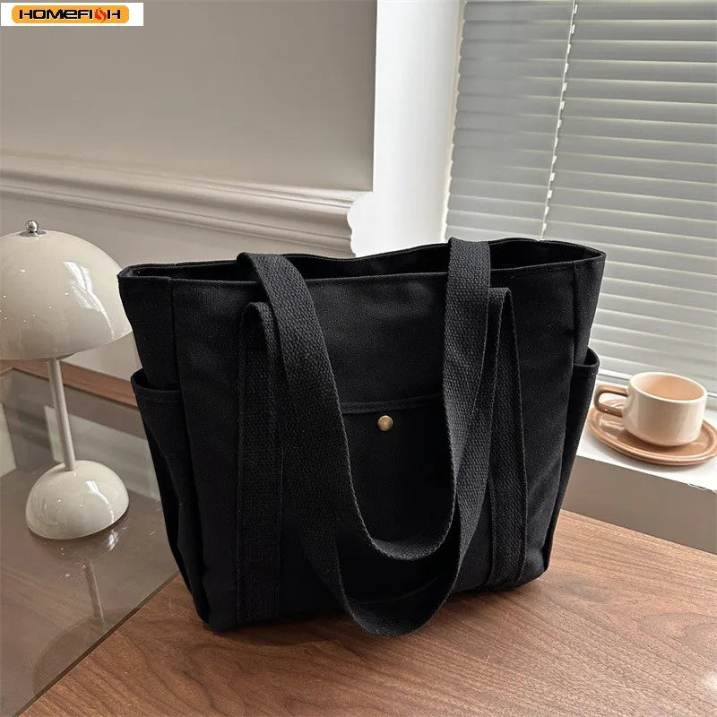 Homefish Capacity Canvas Tote Bags for Work Commuting Carrying Bag College Style Student Outfit Book Shoulder Bag Shopping Bag.