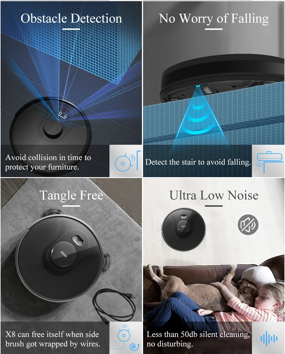 ABIR X8 Robot Vacuum Cleaner ,Laser System, Multiple Floors Maps, Zone Cleaning,Restricted Area Setting for Home Carpet Cleaning.
