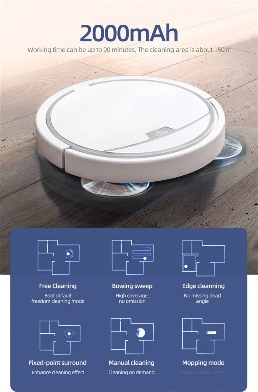 New Wireless Smart Vacuum Cleaner App Control Wet And Dry Floor Sweep 2800PA Suction Super Quiet Mopping Machine Cleaning Robot.