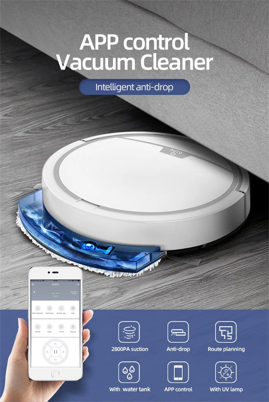New Wireless Smart Vacuum Cleaner App Control Wet And Dry Floor Sweep 2800PA Suction Super Quiet Mopping Machine Cleaning Robot.