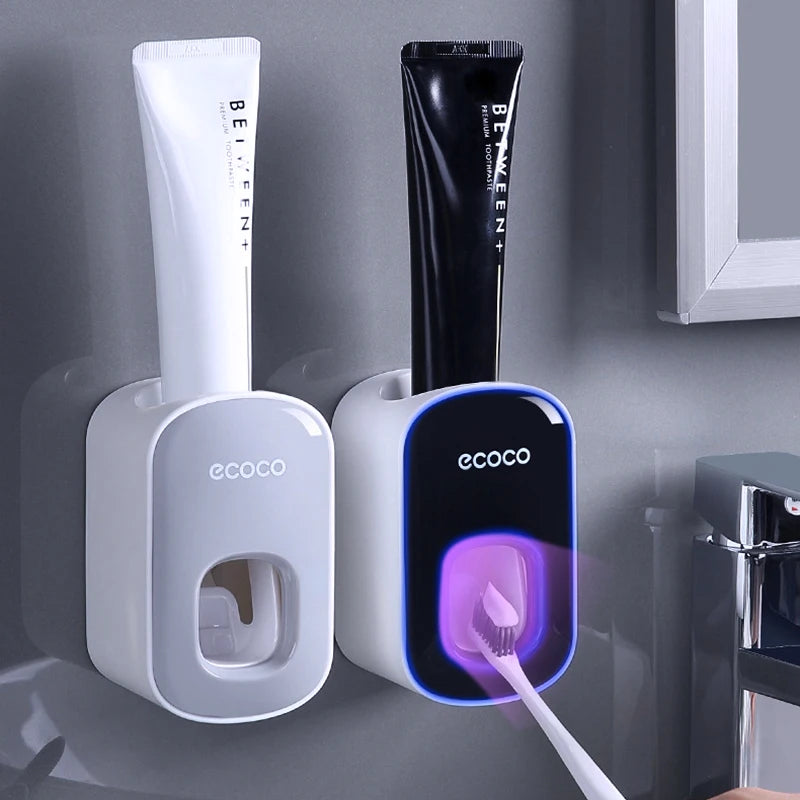 Automatic Toothpaste Dispenser Squeezers Toothpaste Tooth Dust-proof Toothbrush Holder Wall Mount Stand Bathroom Accessories Set.