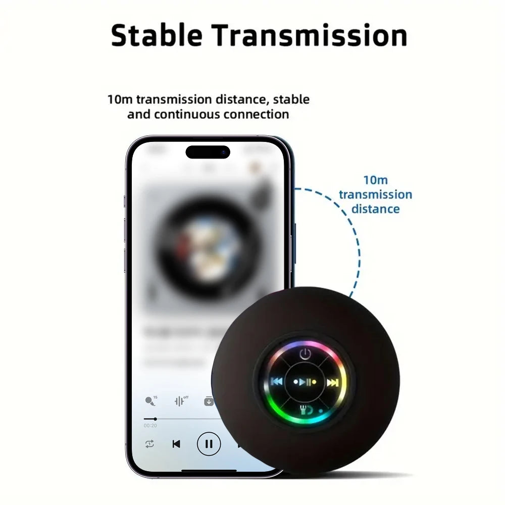 Portable Wireless Bluetooth 5.0 Speaker LED IPX4 Waterproof Loudspeaker Outdoor Bathroom Large Suction Cup Mini Stereo Sound Box.