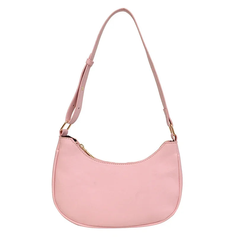 Women Luxury Solid Color PU Leather Shoulder Clutch Underarm Casual Tote Bag.
