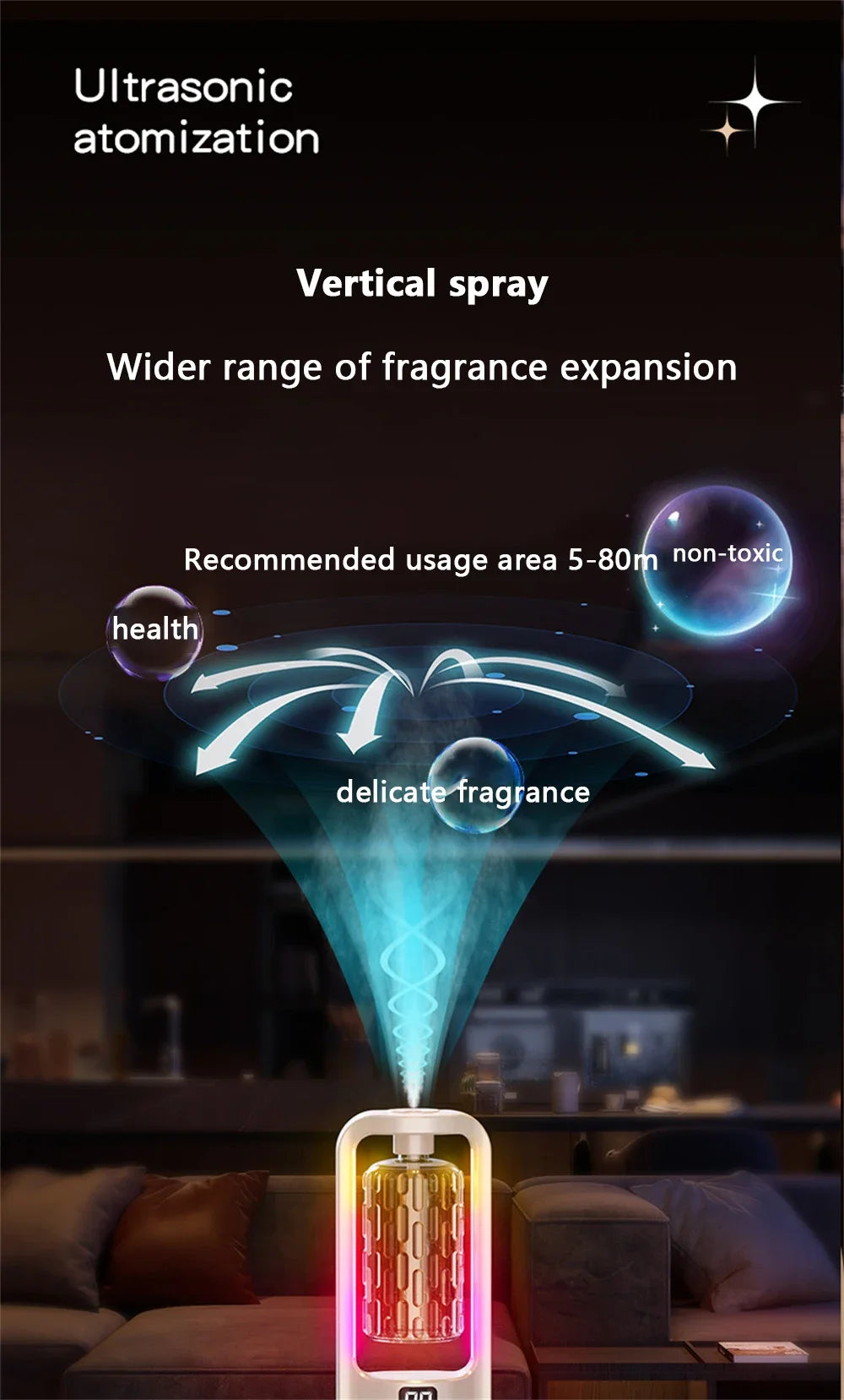 Aroma Diffuser Humidifier Fragrance Essential Oil Aromatherapy Machine Air Freshener Hotel Bedroom Toilet Bathroom Deodorization.