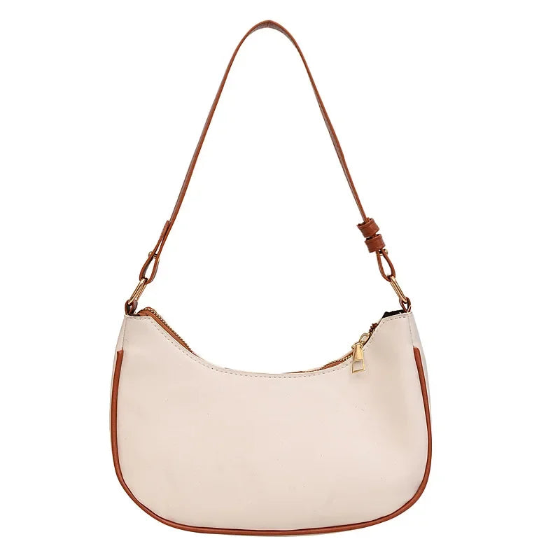 Women Luxury Solid Color PU Leather Shoulder Clutch Underarm Casual Tote Bag.