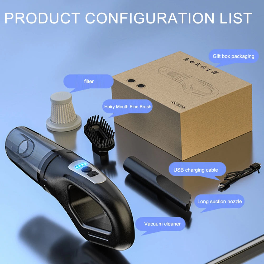 120W Portable Car Vacuum Cleaner USB Charging Handheld Cordless Vacuum Cleaner Powerful Suction for Auto/Home/Office/Pet Hair.