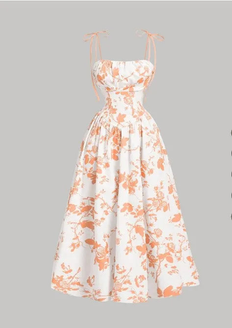French Vintage Floral Slip Dress, High Waist Casual Sundress Women S-XXL