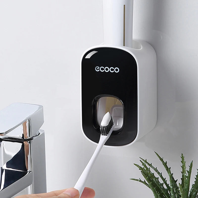 Automatic Toothpaste Dispenser Squeezers Toothpaste Tooth Dust-proof Toothbrush Holder Wall Mount Stand Bathroom Accessories Set.