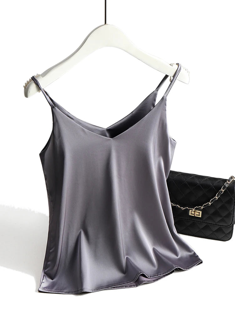 AOSSVIAO 2026 Spaghetti Strap Top Women Halter V Neck Basic White Cami Sleeveless Satin Silk Tank Tops Women'S Summer Camisole.