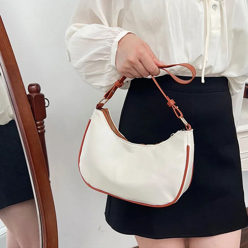 Women Luxury Solid Color PU Leather Shoulder Clutch Underarm Casual Tote Bag.