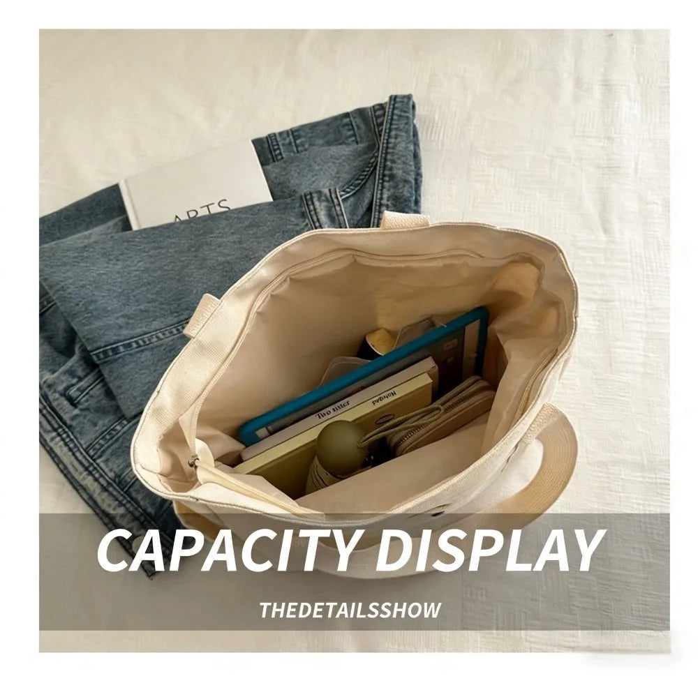 Homefish Capacity Canvas Tote Bags for Work Commuting Carrying Bag College Style Student Outfit Book Shoulder Bag Shopping Bag.