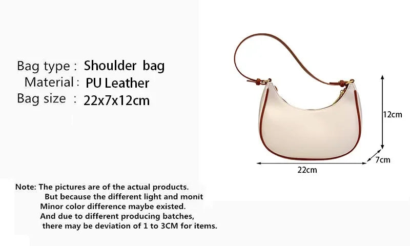 Women Luxury Solid Color PU Leather Shoulder Clutch Underarm Casual Tote Bag.
