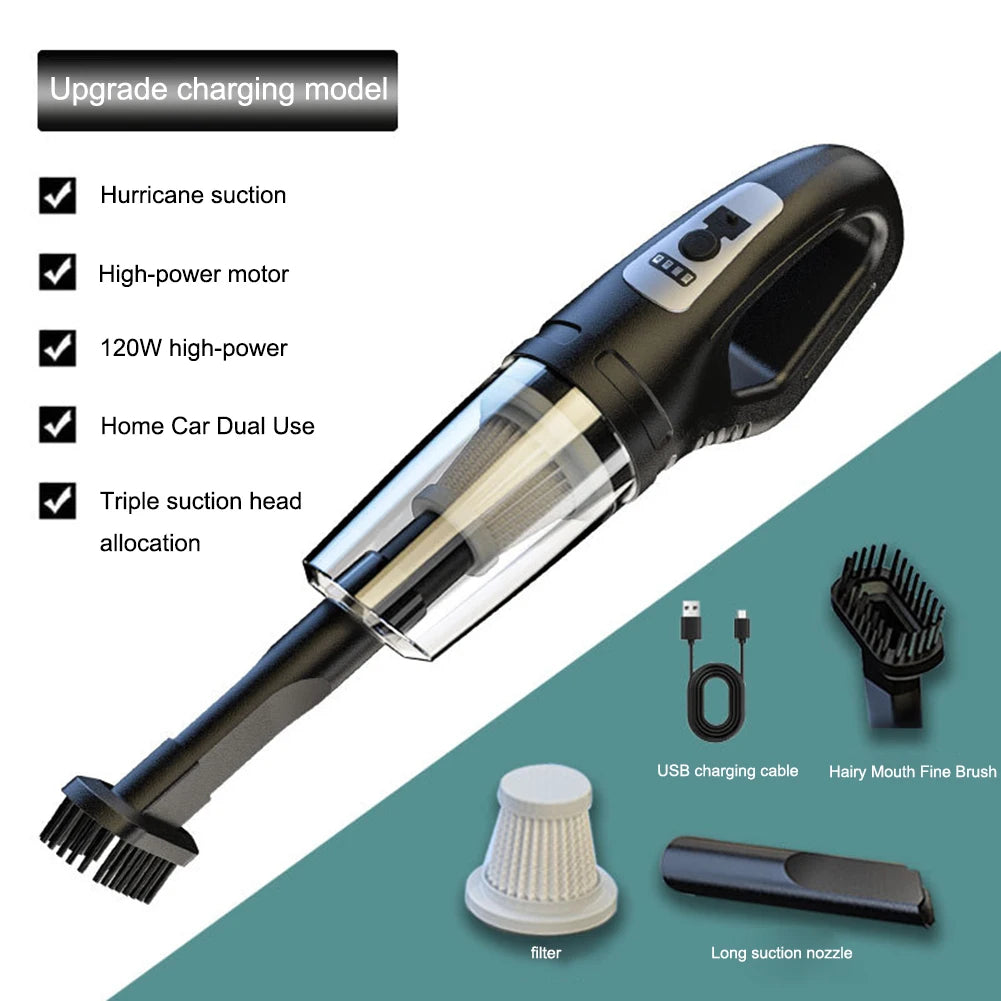 120W Portable Car Vacuum Cleaner USB Charging Handheld Cordless Vacuum Cleaner Powerful Suction for Auto/Home/Office/Pet Hair.