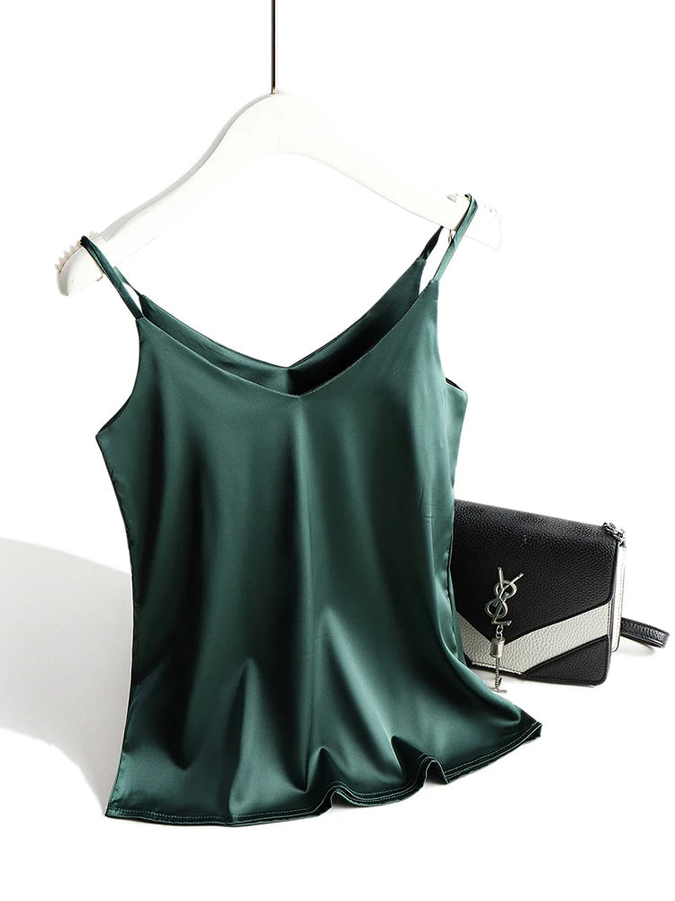 AOSSVIAO 2026 Spaghetti Strap Top Women Halter V Neck Basic White Cami Sleeveless Satin Silk Tank Tops Women'S Summer Camisole.