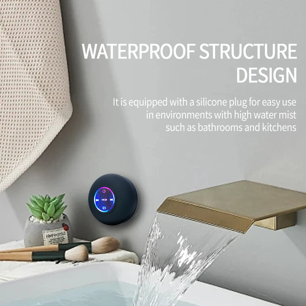 Portable Wireless Bluetooth 5.0 Speaker LED IPX4 Waterproof Loudspeaker Outdoor Bathroom Large Suction Cup Mini Stereo Sound Box.