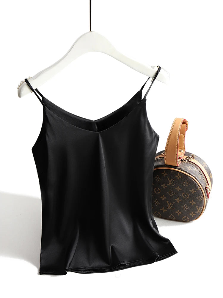AOSSVIAO 2026 Spaghetti Strap Top Women Halter V Neck Basic White Cami Sleeveless Satin Silk Tank Tops Women'S Summer Camisole.
