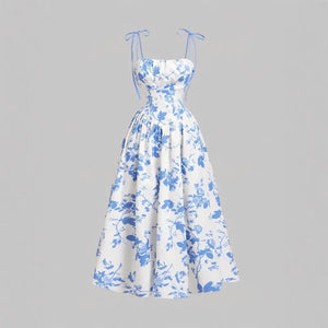 French Vintage Floral Slip Dress, High Waist Casual Sundress Women S-XXL