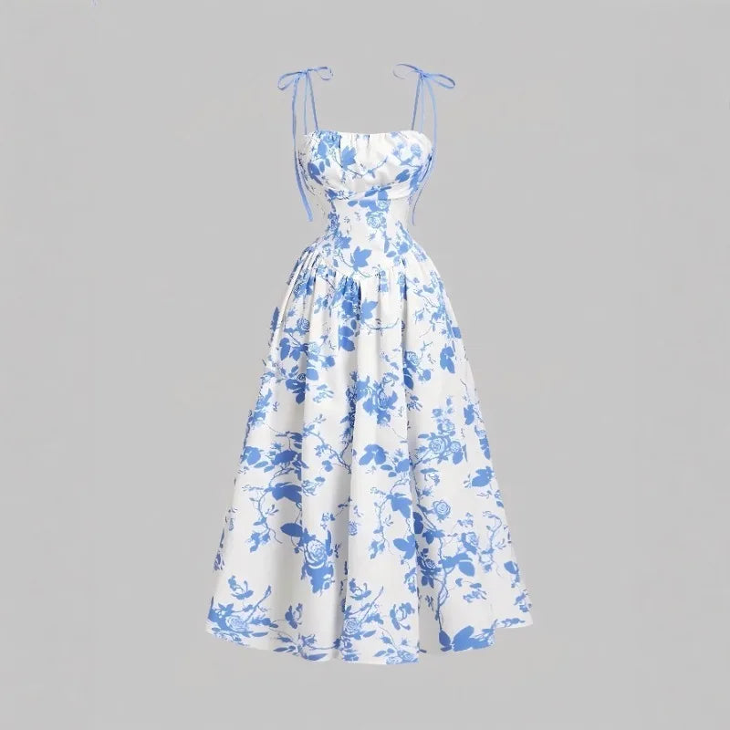 French Vintage Floral Slip Dress, High Waist Casual Sundress Women S-XXL