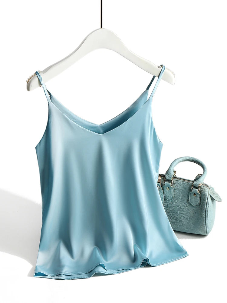 AOSSVIAO 2026 Spaghetti Strap Top Women Halter V Neck Basic White Cami Sleeveless Satin Silk Tank Tops Women'S Summer Camisole.